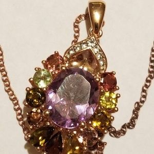 Silver Pendant methyst & shades of tourmaline